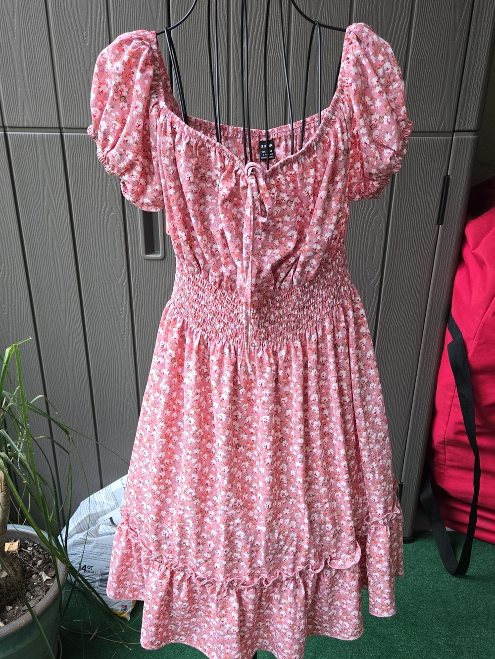 SHEIN Pink Floral Smocked Waist Midi Dress